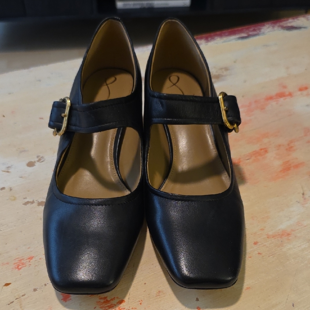 Sam Edelman Black Mary Jane Heels with Gold Buckle - Picture 7 of 9